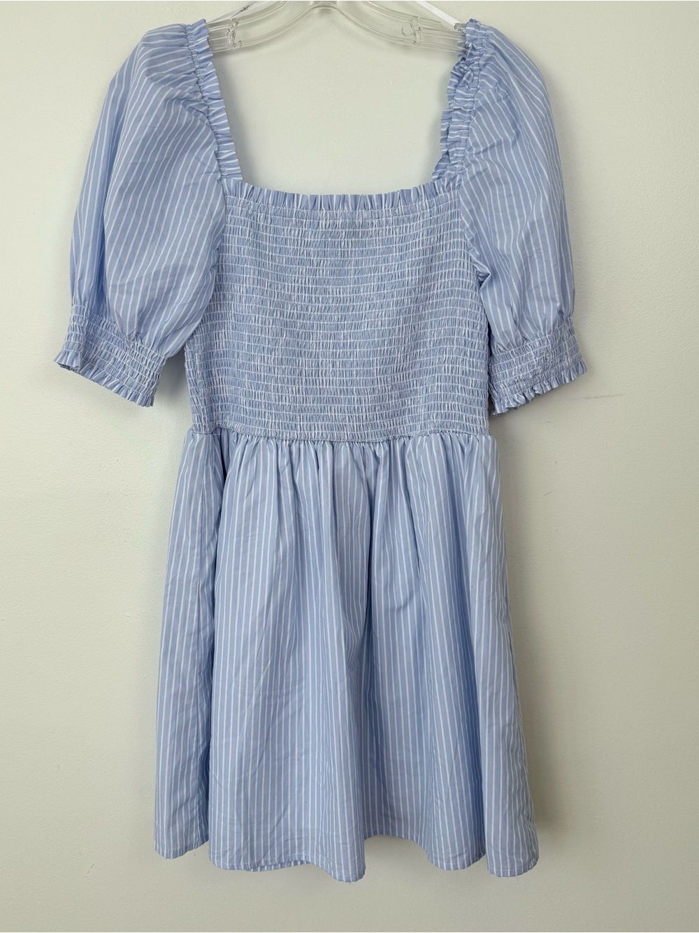 NWT Seaside Soiree Blue Striped Smocked Puff Sleeve Skater Dress Medium - Picture 3 of 6